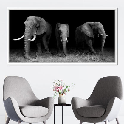 Black and White Elephants Canvas Wall Art