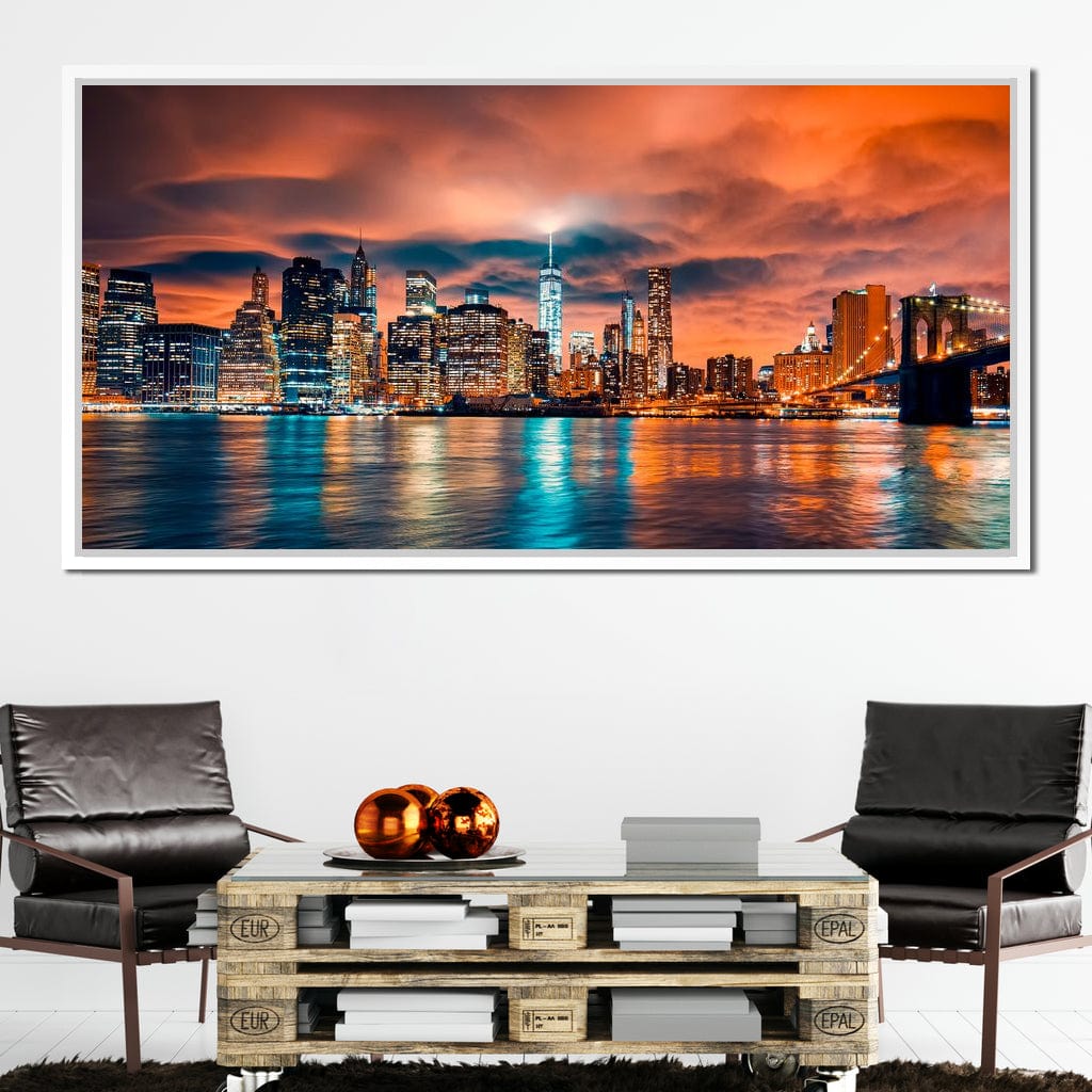 Red Clouds Over New York City Canvas Wall Art