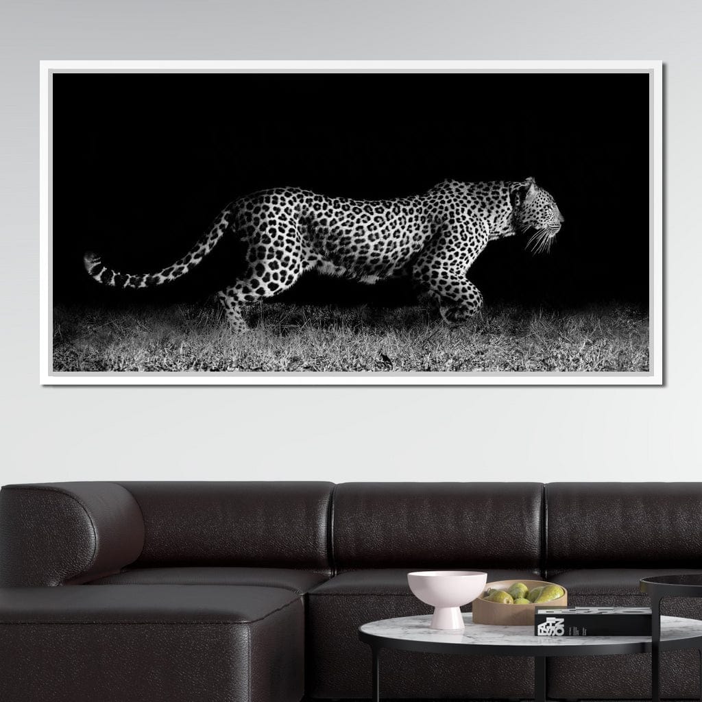 Black and White Jaguar Running Canvas Wall Art