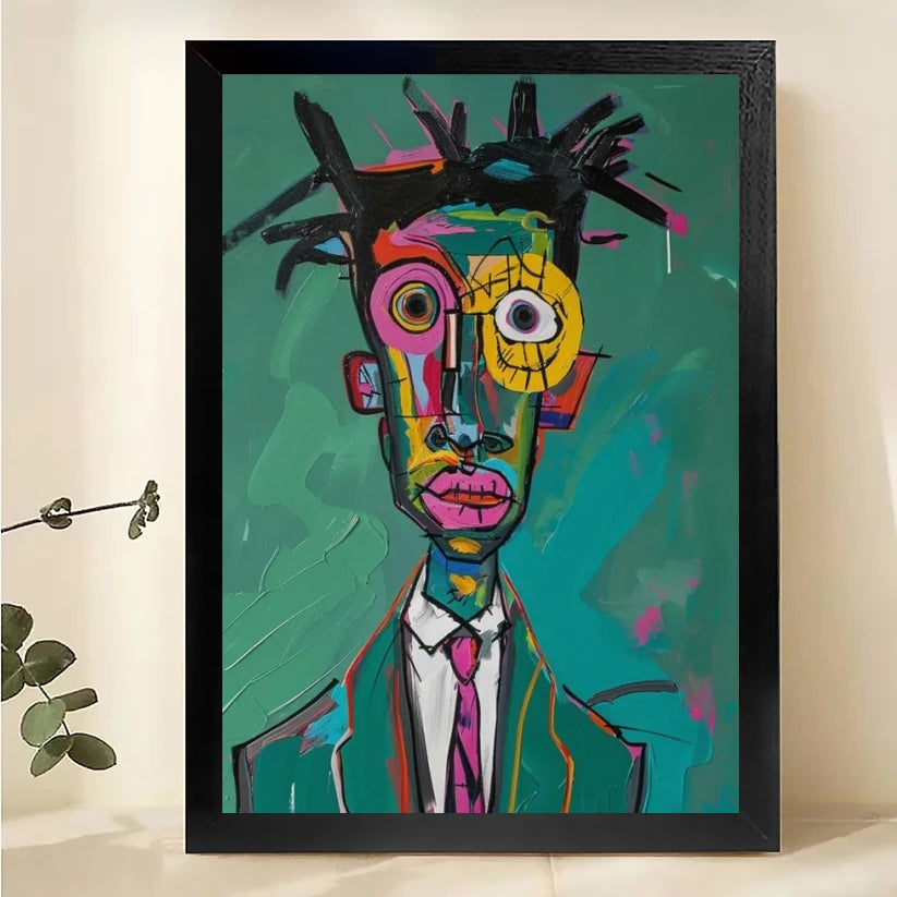 The Bold Abstract Portrait – Modern Avant-Garde Wall Art on Natural Wood Canvas