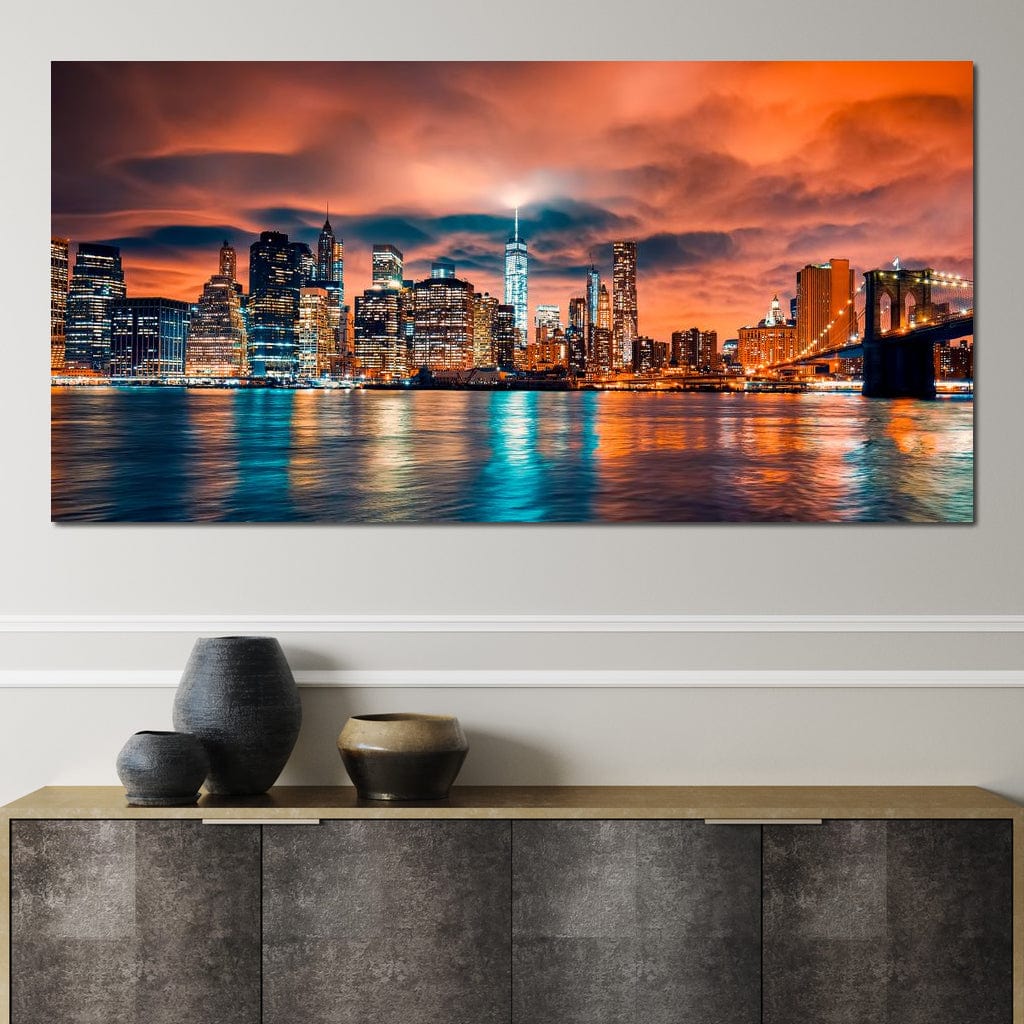 Red Clouds Over New York City Canvas Wall Art