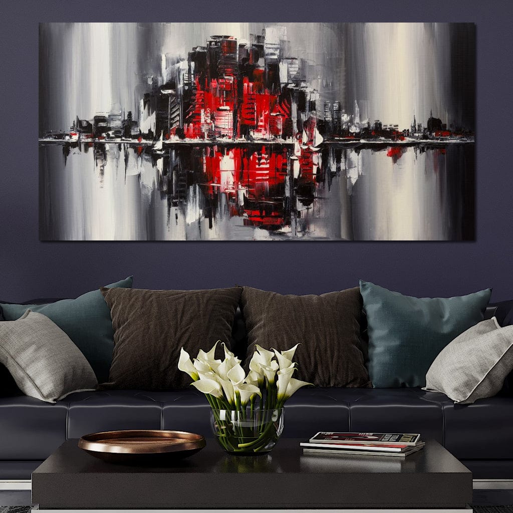 Red Black & Grey Skyline Canvas Wall Art