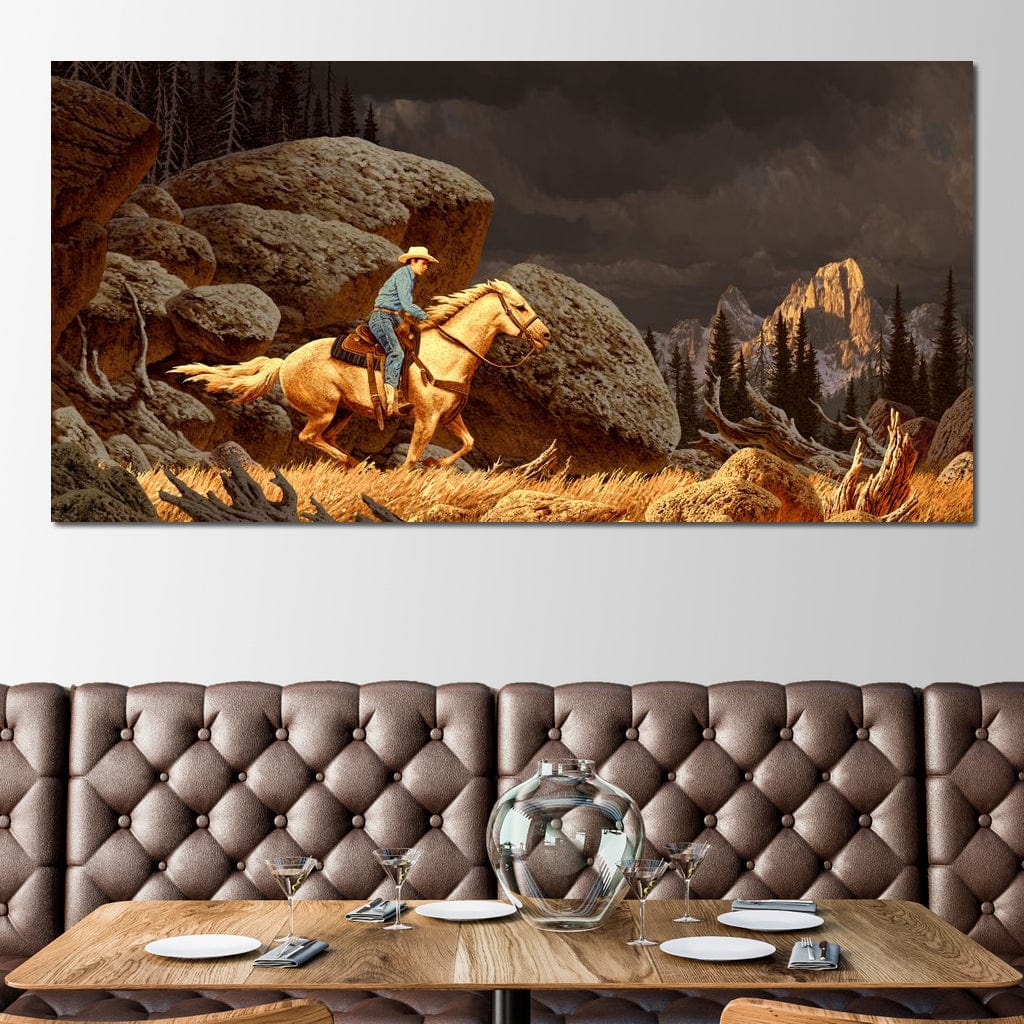 Cowboy In The Rockies Canvas Wall Art
