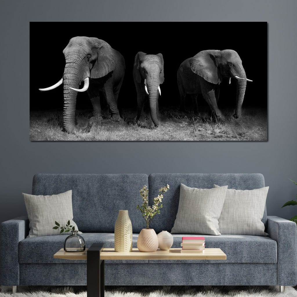 Black and White Elephants Canvas Wall Art