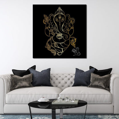 Golden Ganapati Canvas Wall Art