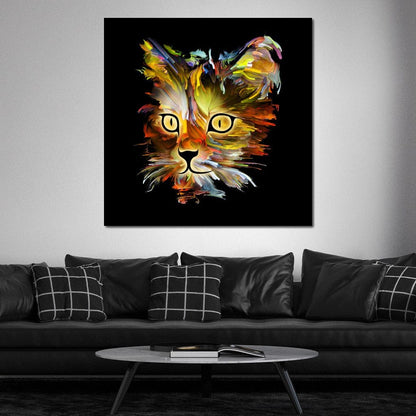 Colorful Cat on Black Background Canvas Wall Art
