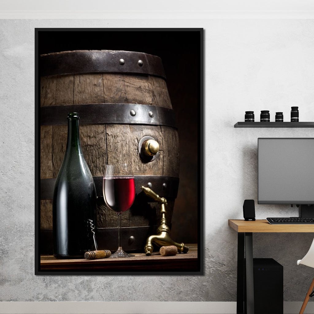 Wine Bottle and Barrel Canvas Wall Art