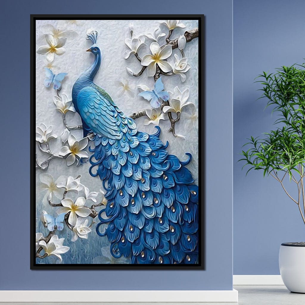 Blue Peacock Flower 1 panel Left Canvas Wall Art