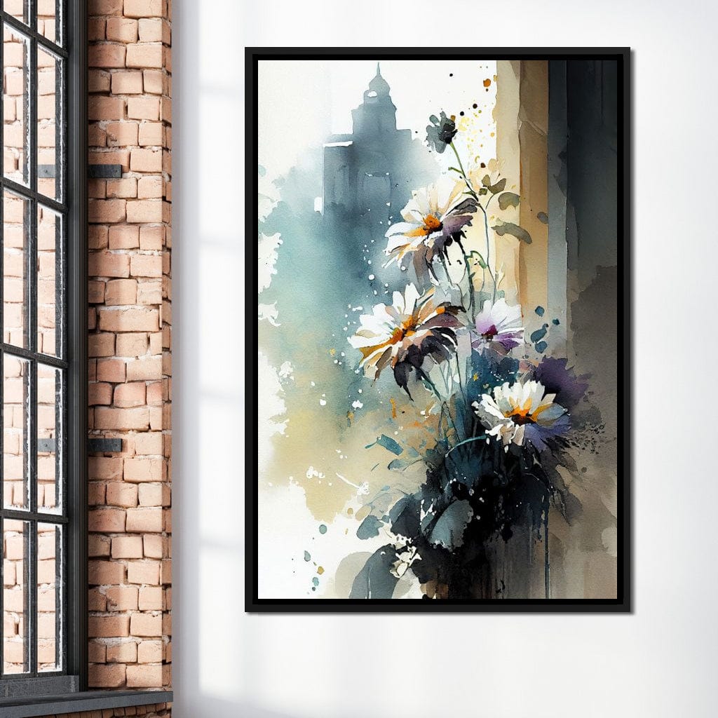 White & Teal Watercolor Flowers Canvas Wall Art
