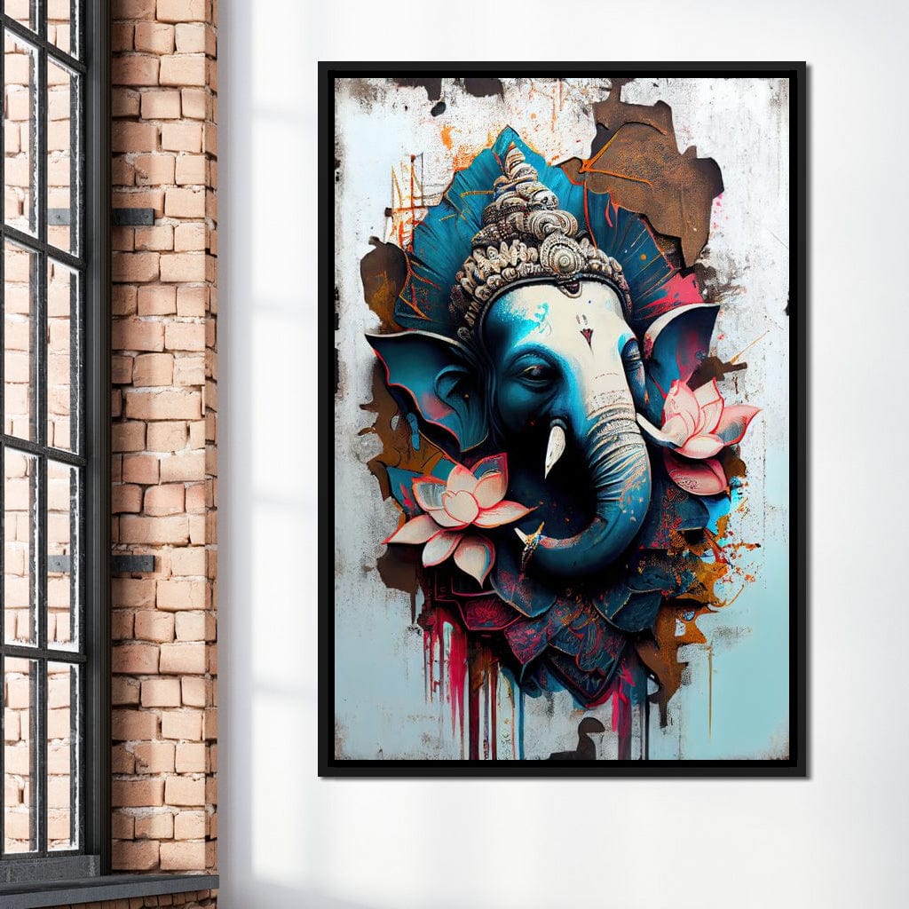 Blue Ganesh Portrait Canvas Wall Art