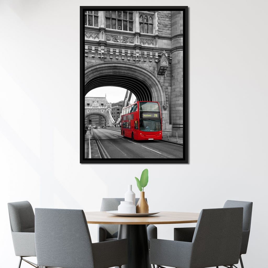 Red Bus Passing on the Tower Bridge Canvas Wall Art