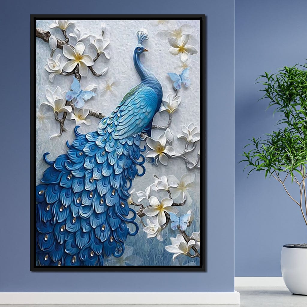 Blue Peacock Flower 1 panel Canvas Wall Art