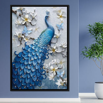 Blue Peacock Flower 1 panel Canvas Wall Art