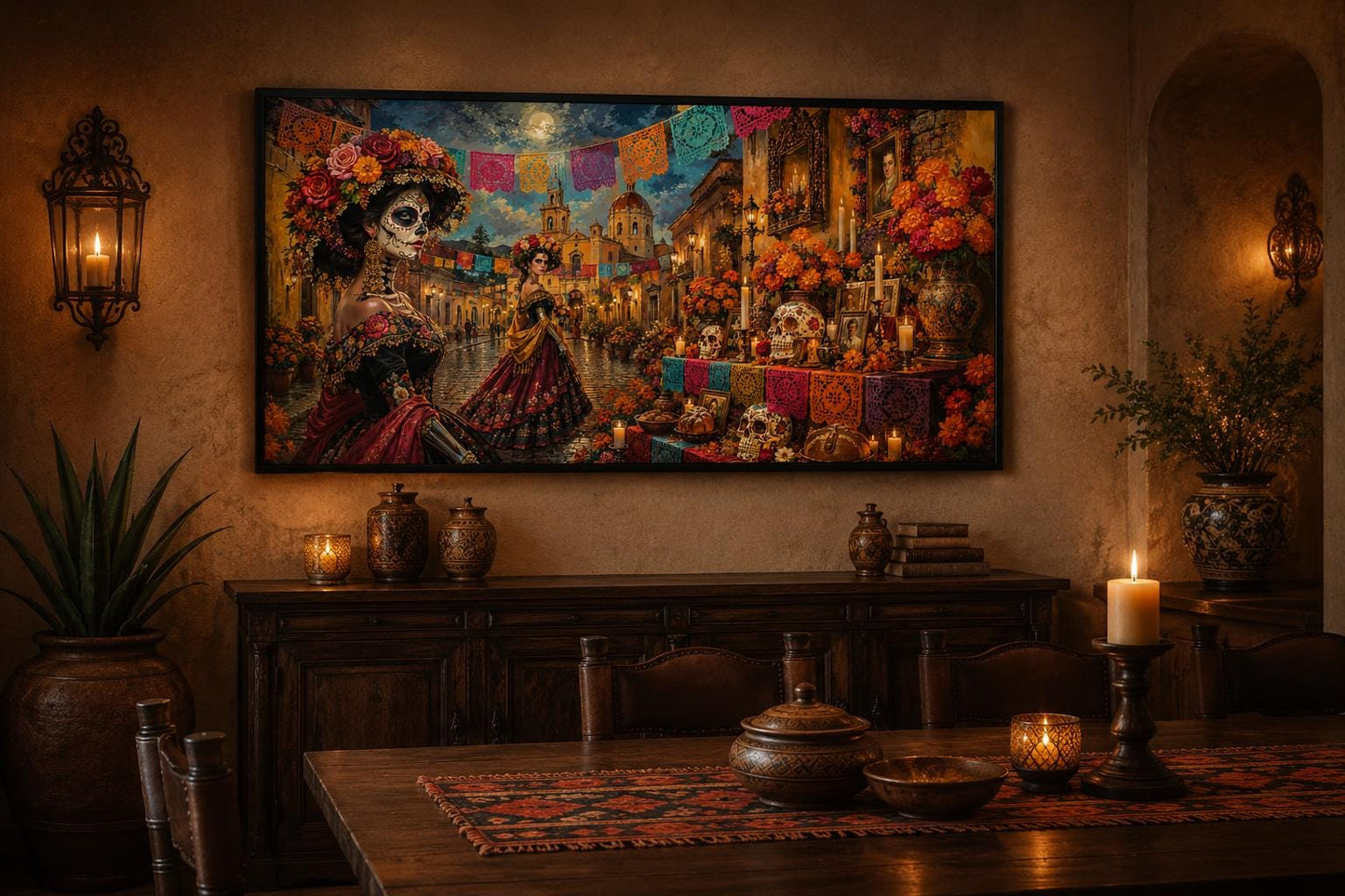 Day of the Dead Painting - Catrina Wall Art Canvas Print | Vibrant Mexican Folk Decor