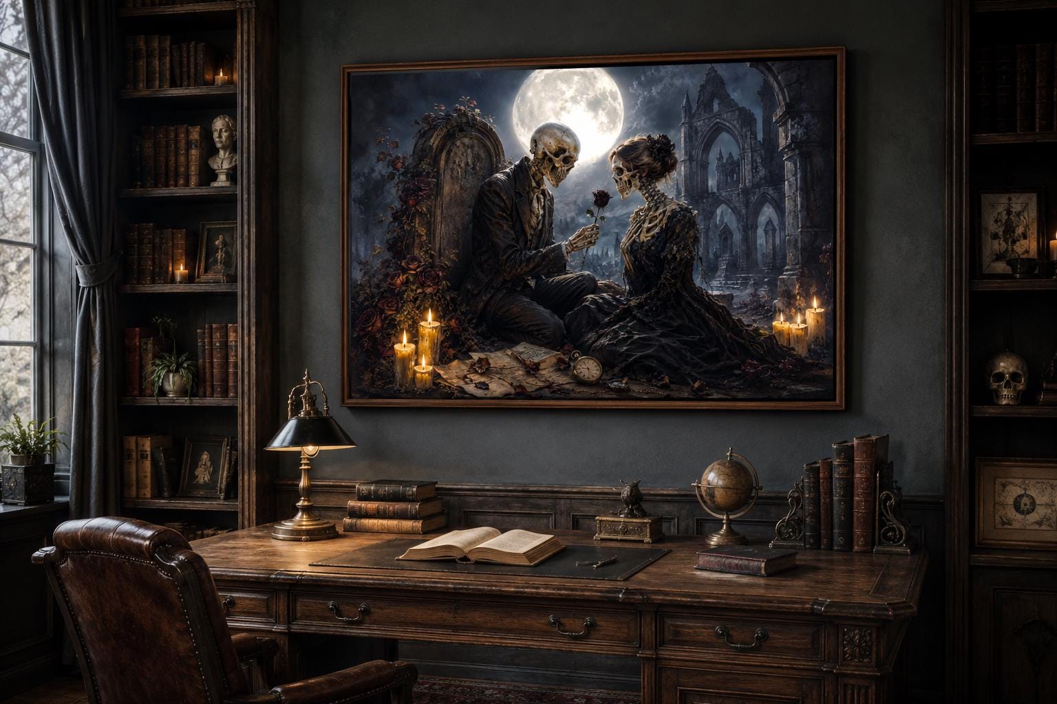 Gothic Skeleton Couple Art - Romantic Gothic Canvas for Dark Academia Wall