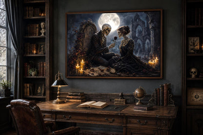 Gothic Skeleton Couple Art - Romantic Gothic Canvas for Dark Academia Wall