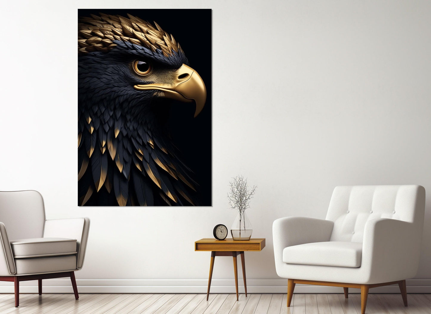 Gold Feathers Canvas Print – Abstract Eagle Art | Framed & Ready to Hang