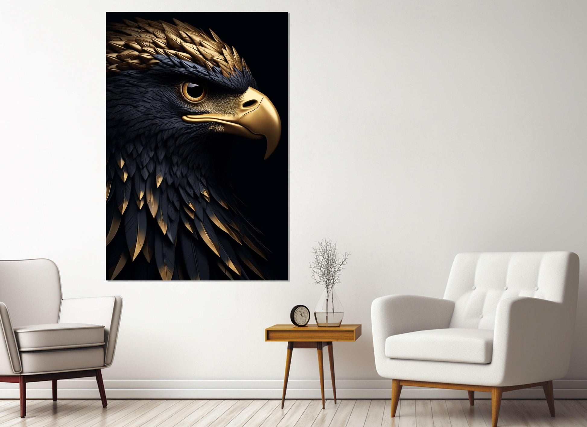 Gold Feathers Canvas Print – Abstract Eagle Art | Framed & Ready to Hang