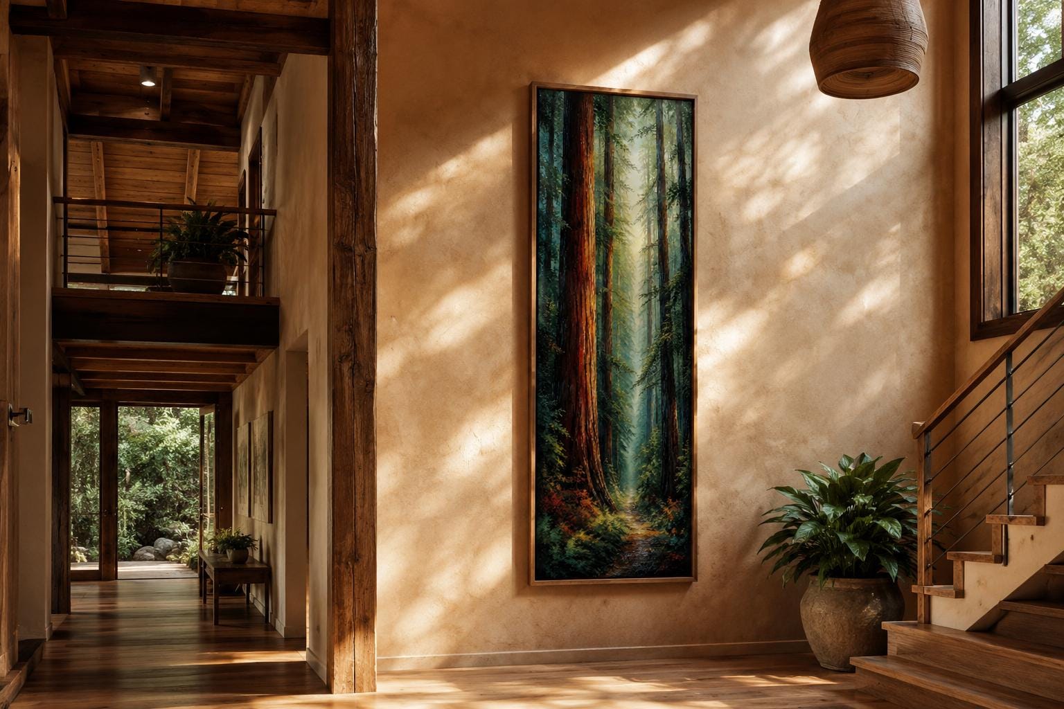 Redwood Forest Canvas - Tall Narrow Vertical Wall Art for Cabin Decor