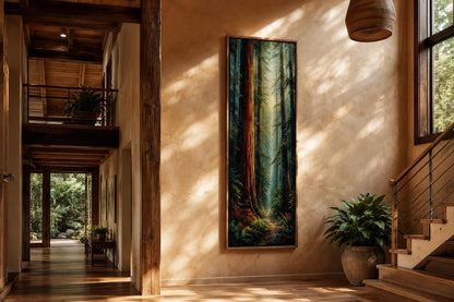 Redwood Forest Canvas - Tall Narrow Vertical Wall Art for Cabin Decor