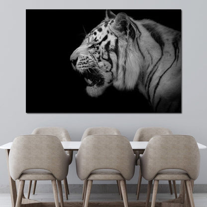 Black and White Tiger Profile Canvas Wall Art