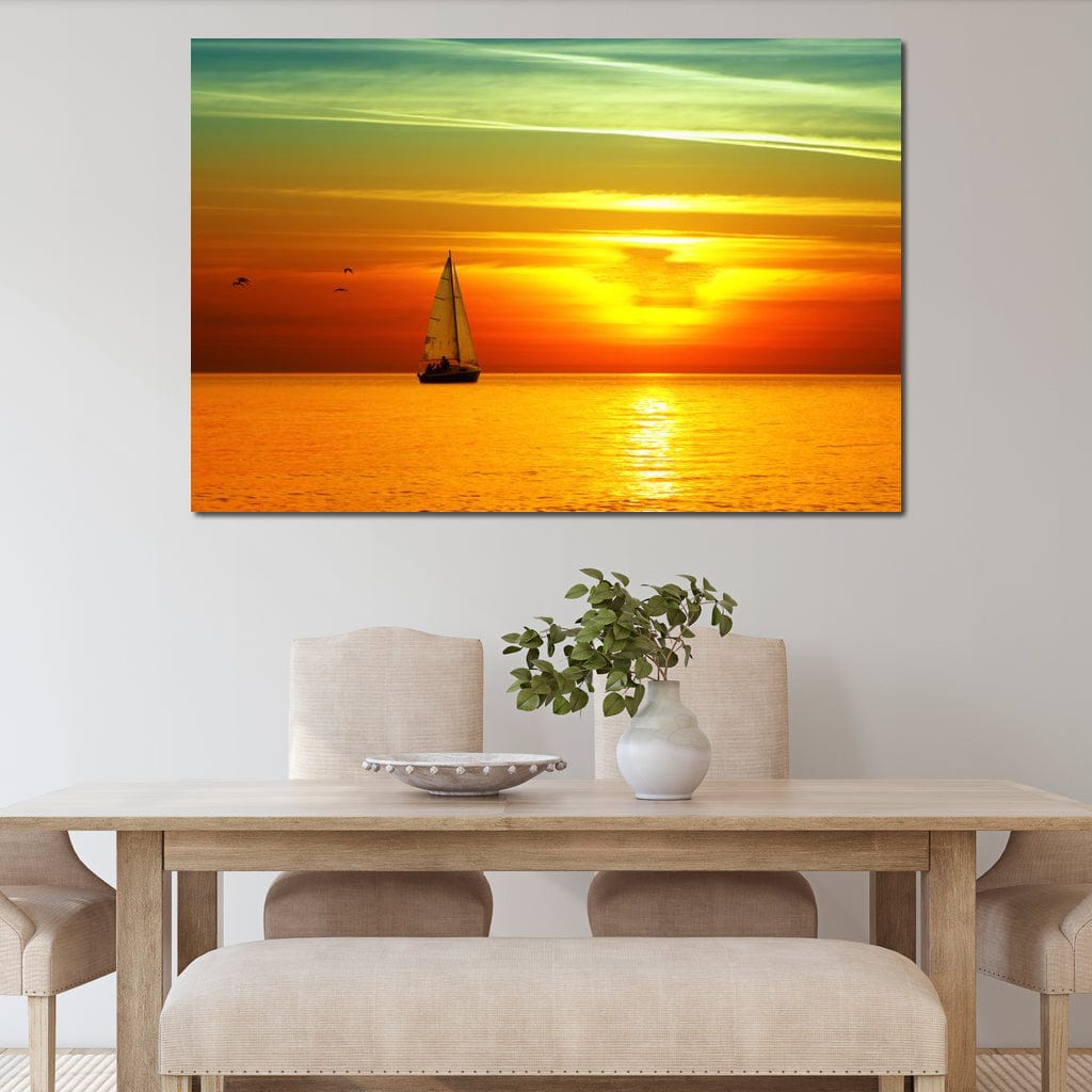 Sailing Boat Sunset Canvas Wall Art