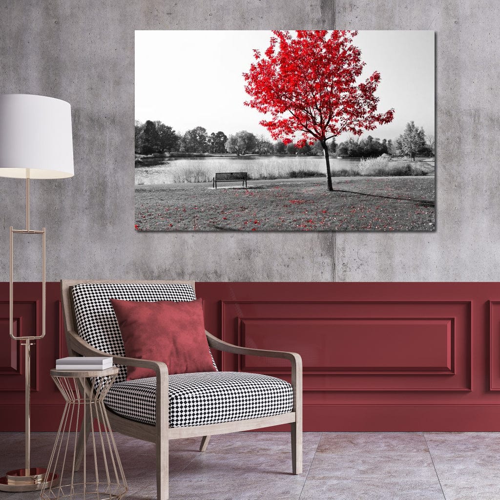 Calm View By The Red Tree Canvas Wall Art
