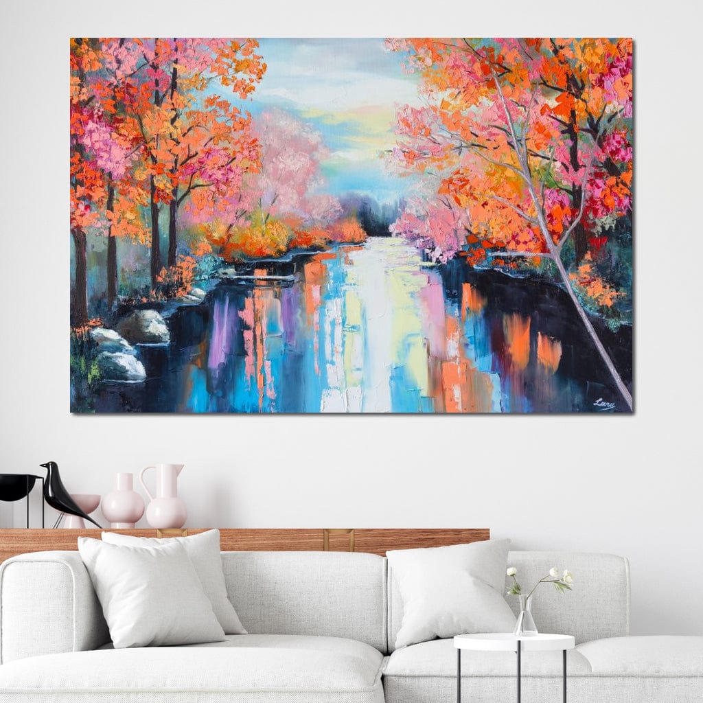 Autumn Stream Pastel Canvas Wall Art