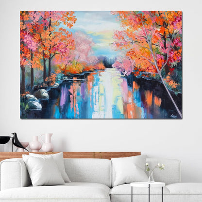Autumn Stream Pastel Canvas Wall Art