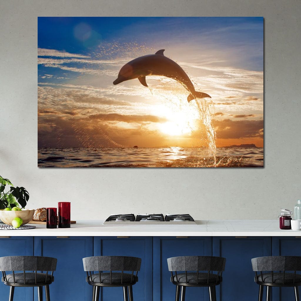 Leaping Dolphin Canvas Wall Art
