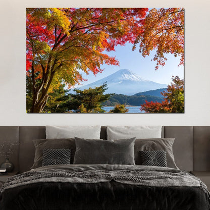 Autumn Trees by Mount Fuji Canvas Wall Art