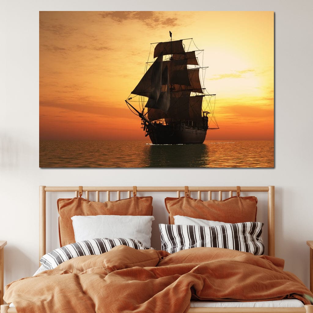 Old Ship At Sea Canvas Wall Art
