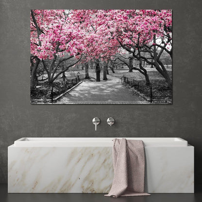 Pink Blossoms in Black and White Canvas Wall Art