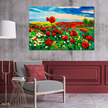 Field of Red Poppies Canvas Wall Art