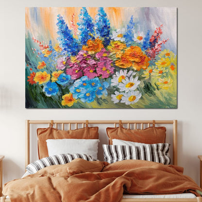 Abstract Bouquet of Spring Flowers Canvas Wall Art