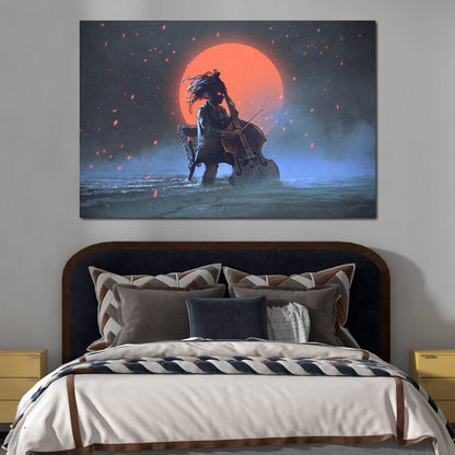 Mysterious Man Playing the Cello Canvas Wall Art