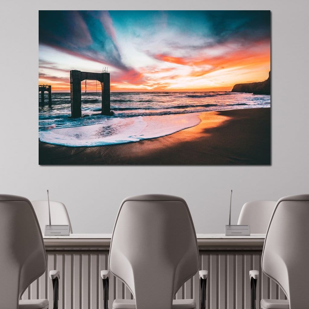 Beach Sunset Old Pier Canvas Wall Art