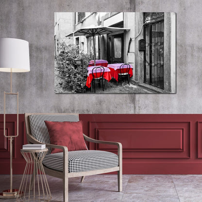 Red Tables In Rome Canvas Wall Art