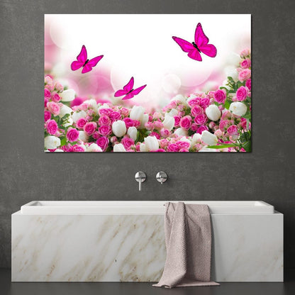 Pink Roses & Butterflies Canvas Wall Art