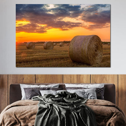 Hay Bales Sunset Canvas Wall Art