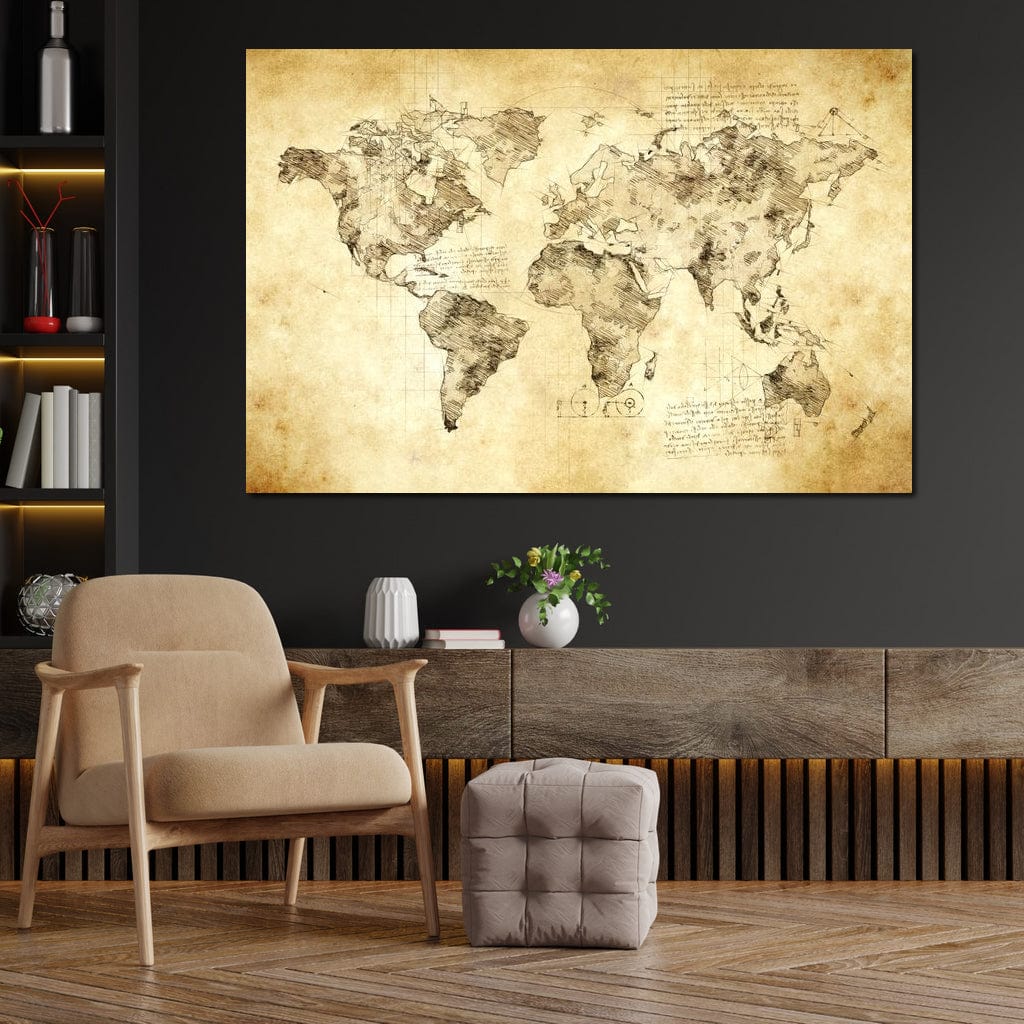 World Map Da Vinci - Mateo Canvas Wall Art