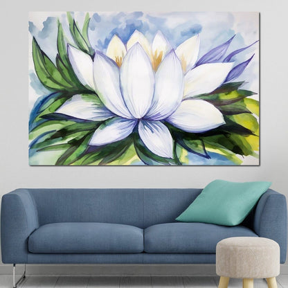 White Lotus Flower Canvas Wall Art