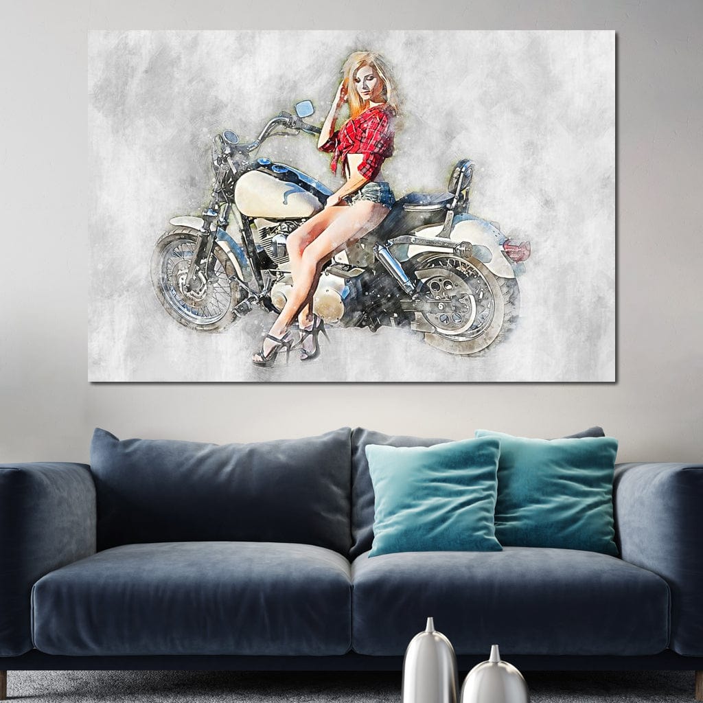 Girl Motorcycle - Mateo Canvas Wall Art