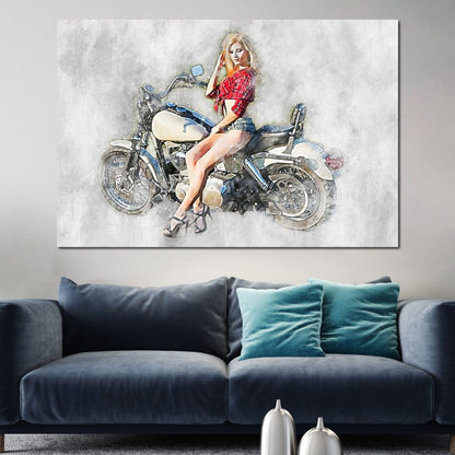 Girl Motorcycle - Mateo Canvas Wall Art