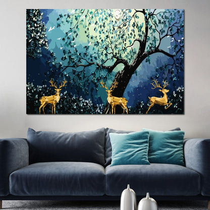 Golden Deers Canvas Wall Art