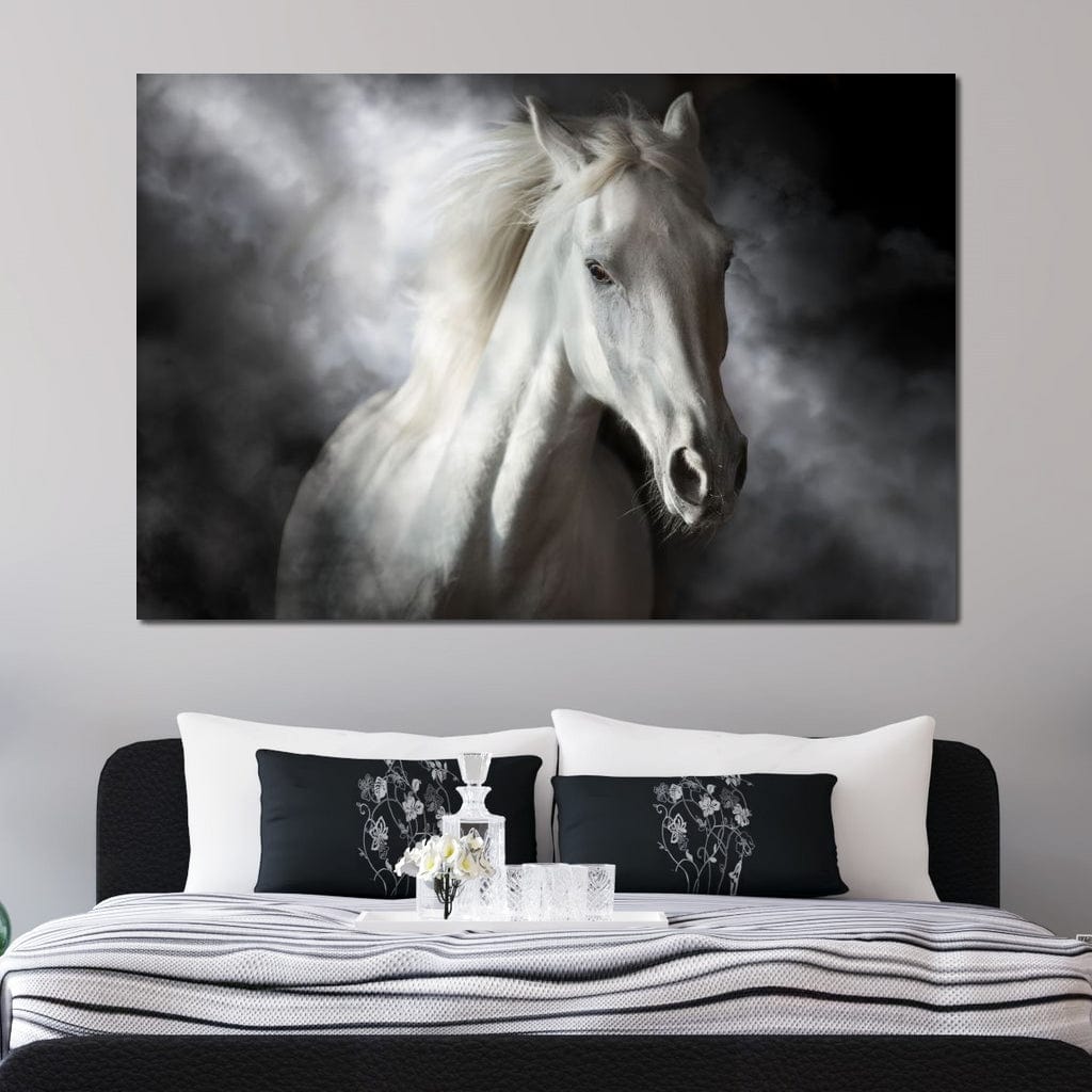 White Stallion Canvas Wall Art