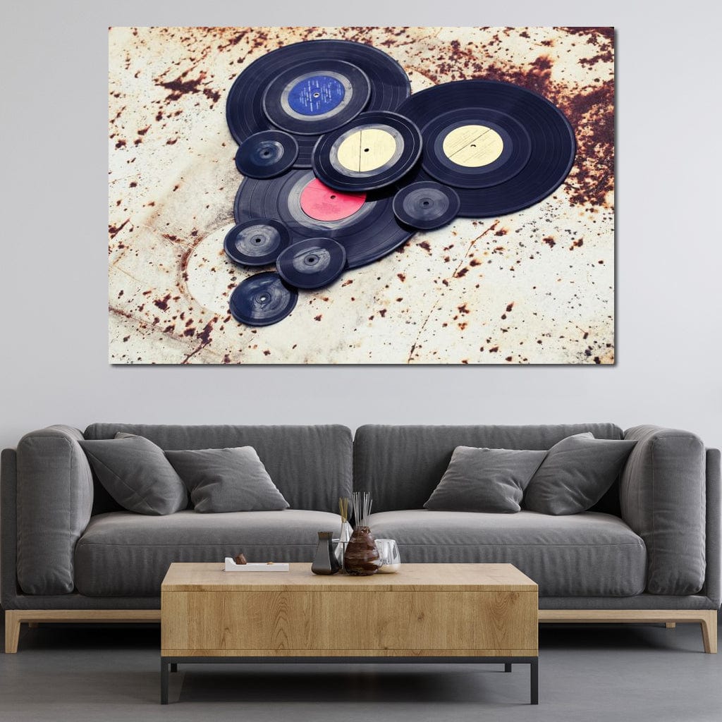 Heart Shaped Vinyl Records Canvas Wall Art