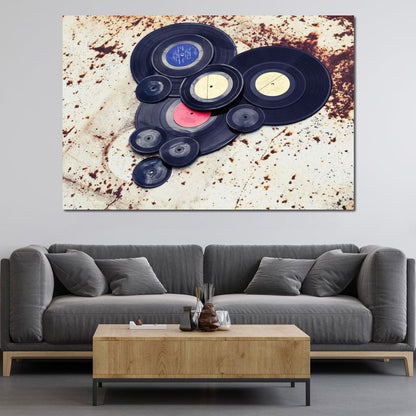 Heart Shaped Vinyl Records Canvas Wall Art