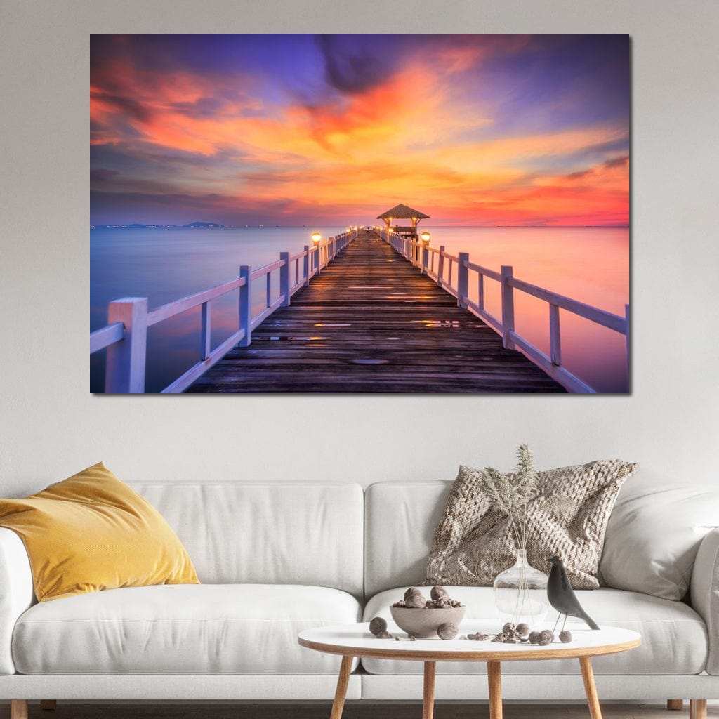 Celebrated Pier Pink Sunset Canvas Wall Art