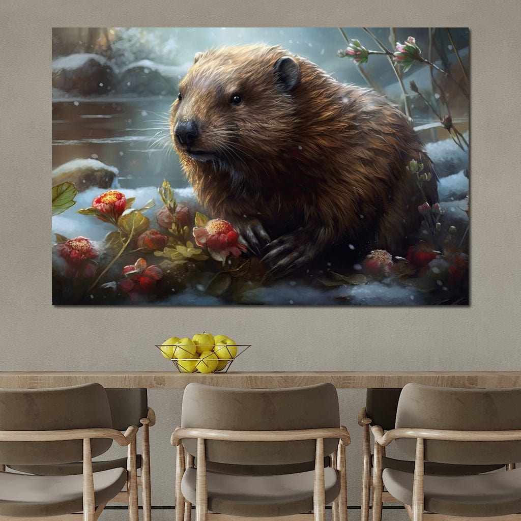 Winter Beaver Canvas Wall Art